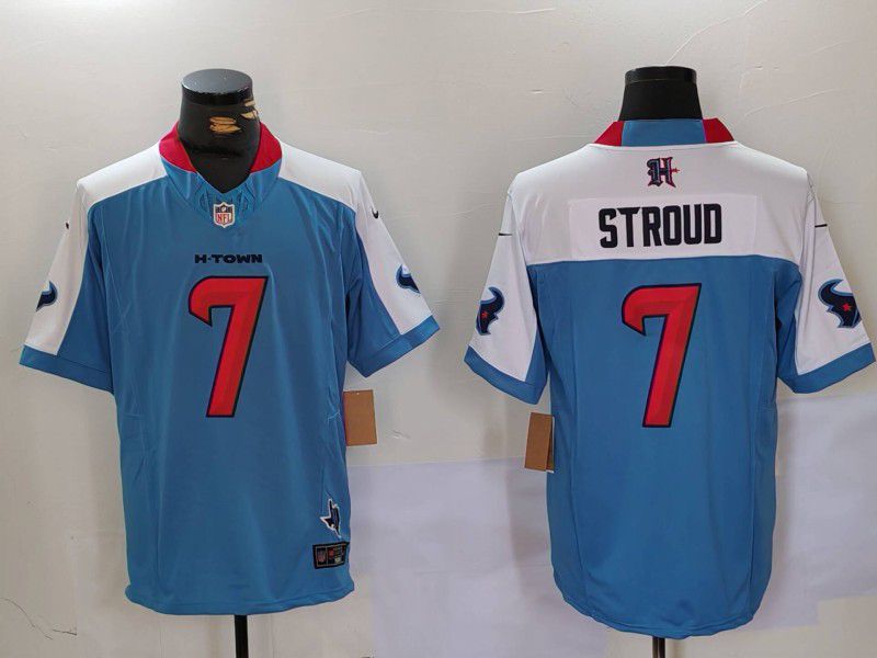 Men Houston Texans 7 Stroud Light Blue Three generations 2025 Nike Limited NFL Jersey style 22